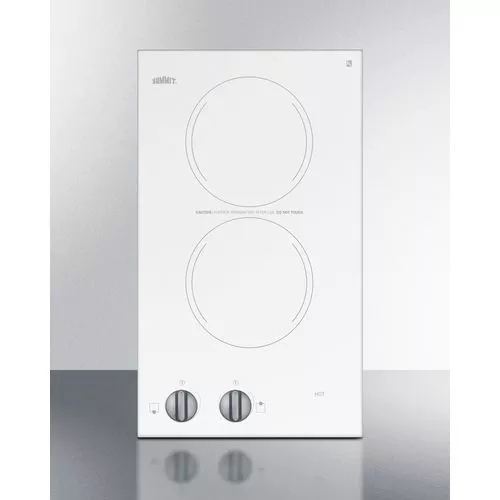 12" Wide 115V 2-Burner Radiant CooktopCabinet WhiteSummit CR2110WHE