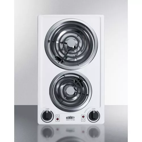 12" Wide 230V 2-Burner Coil CooktopCabinet WhiteSummit CCE225WH