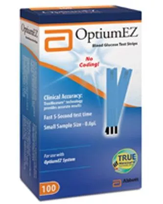 Abbott Blood Glucose Test Strips Optium EZ 100 Strips per Box Requires only 0.6 Liter sample For Optium EZ Glucose Meter - M-733027-4981 | Case of 600