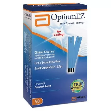 Abbott Blood Glucose Test Strips Optium EZ 50 Strips per Box Requires only 0.6 Liter sample For Optium EZ Glucose Meter - M-733026-3647 | Box of 50