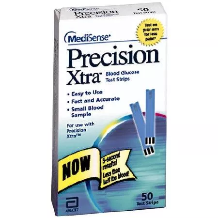 Abbott Blood Glucose Test Strips Precision Xtra 50 Strips per Box 0.6 Microliter Sample Size , 5 Second Test Time , End Fill or Top Fill For Precision Xtra Systems - M-513296-3111 | Box of 50