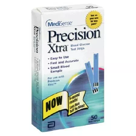 Abbott Blood Glucose Test Strips Precision Xtra 50 Strips per Box , 1 Code Strip 0.6 Microliter Sample Size , 5 Second Test Time For Precision Xtra Systems - M-513189-4932 | Case of 600