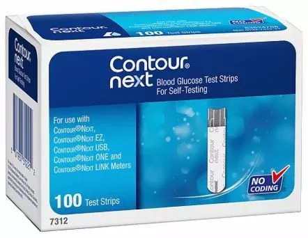 Ascensia Diabetes Care Blood Glucose Test Strips Contour 100 Strips per Box No Coding Required For Contour Next One Meter - M-945574-1353 | Box of 100