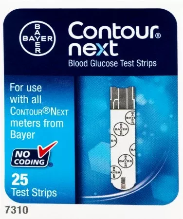 Ascensia Diabetes Care Blood Glucose Test Strips Contour 25 Strips per Box Tiny 0.6 Microliter blood sample For Contour Next One Meter - M-817297-2186 | Box of 25