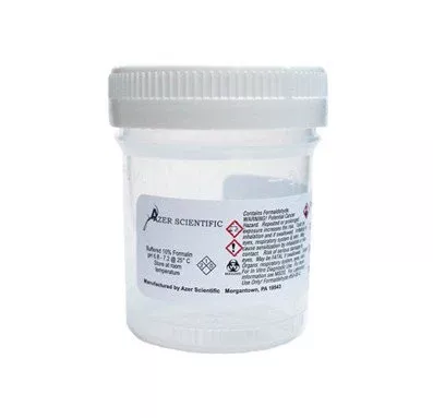 Azer Scientific Prefilled Formalin Container Formalock Polypropylene 30 mL Fill in 60 mL (2 oz.) Screw Cap Warning Label NonSterile - M-1036488-1830 | Case of 1