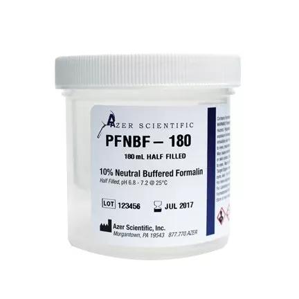 Azer Scientific Prefilled Formalin Container Polypropylene 90 mL Fill in 180 mL (6 oz.) Screw Cap Warning Label NonSterile - M-1036485-4776 | Case of 50