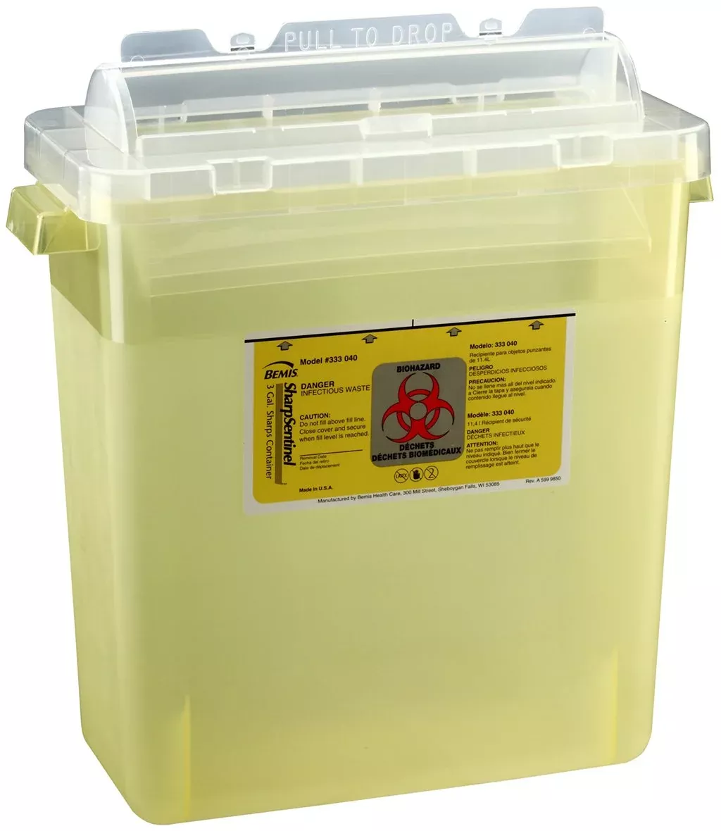 Bemis Healthcare Container Sharps Sentinel 3gal Plastic Translucent Yellow 12/Ca (303 040)