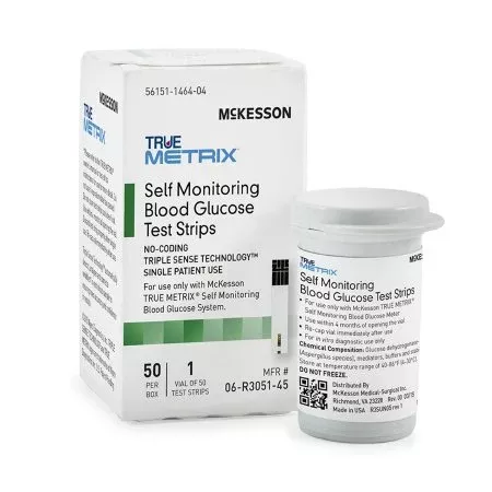 Blood Glucose Test Strips McKesson TRUE METRIX 50 Strips per Box For McKesson TRUE METRIX Self Monitoring Blood Glucose System - M-960300-1885 | Box of 50