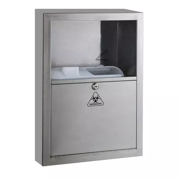 Bobrick Cabinet Sharps BD 5.4qt SS/Stn Locking Hinge Door Gray Ea