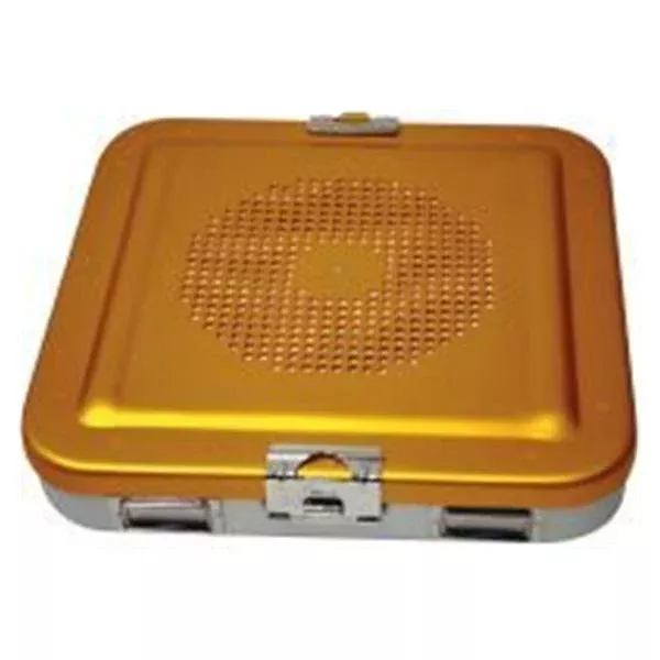 BR Surgical Container Empty 11x11x3-1/4" Slvr/Orng SS w/ Perforated Lid Ea