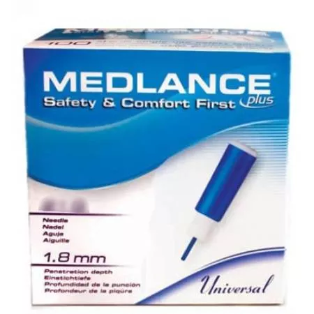 Cambridge Sensors USA Lancet Medlance Fixed Depth Lancet Needle 1.8 mm Depth 21 Gauge Push Button Activated - M-889460-4425 | Box of 200