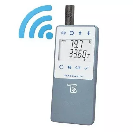 Cole-Parmer Inst. Datalogging Digital Thermometer / Hygrometer with Alarm TraceableLIVE Fahrenheit / Celsius 32° to 140°F (0° to 60°C) Ambient Sensor / External Sensor Multiple Mounting Options Battery Operated - M-1091218-4911 - Each