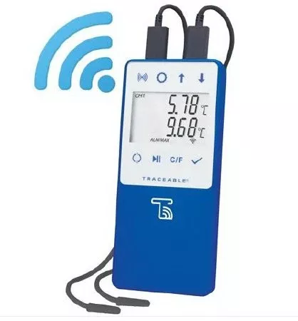Cole-Parmer Inst. Datalogging Refrigerator / Freezer Thermometer with Alarm Traceable Fahrenheit / Celsius -58° to +158°F (-50° to +70°C) Vaccine Bottle Probe Multiple Mounting Options Battery Operated - M-1042995-1173 - Each