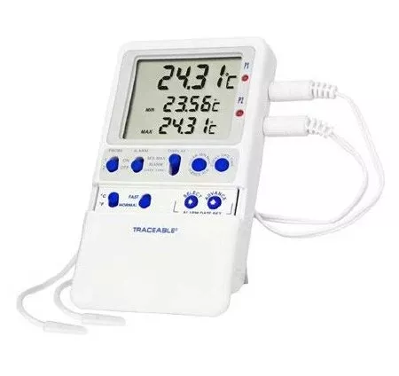 Cole-Parmer Inst. Digital Refrigerator / Freezer Thermometer with Alarm Traceable Fahrenheit / Celsius -22° to +158°F (-30° to +70°C) Stainless Steel Probe Multiple Mounting Options Battery Operated - M-1064611-1668 - Each