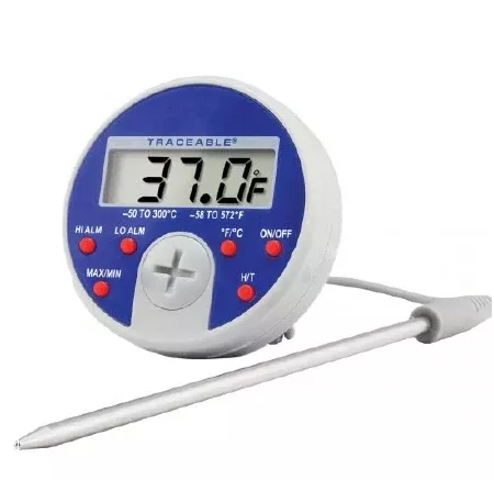 Cole-Parmer Inst. Digital Thermometer with Alarm Traceable Full-Scale Plus Celsius -58° to +572°F (-50° to +300°C) Stainless Steel Probe Multiple Mounting Options Battery Operated - M-984980-4420 - Each