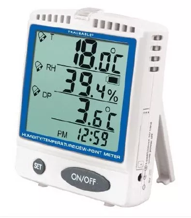 Cole-Parmer Inst. Hygrometer / Thermometer / Dew Point Meter with Alarm Traceable 0° to 50°C Internal Sensor Multiple Mounting Options Battery Operated - M-1090743-4464 - Each
