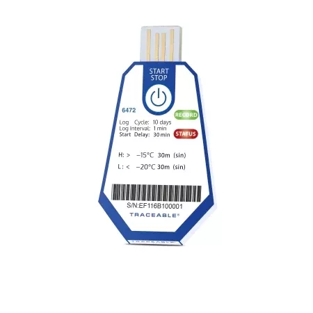 Cole-Parmer Inst. Single-Use Temperature Data Logger with Alarm TraceableOne™ Single-Use Fahrenheit / Celsius -22° to +158°F (-30° to +70°C) Internal Sensor Adhesive Mount Battery Operated - M-1113915-1904 - Pack of 40