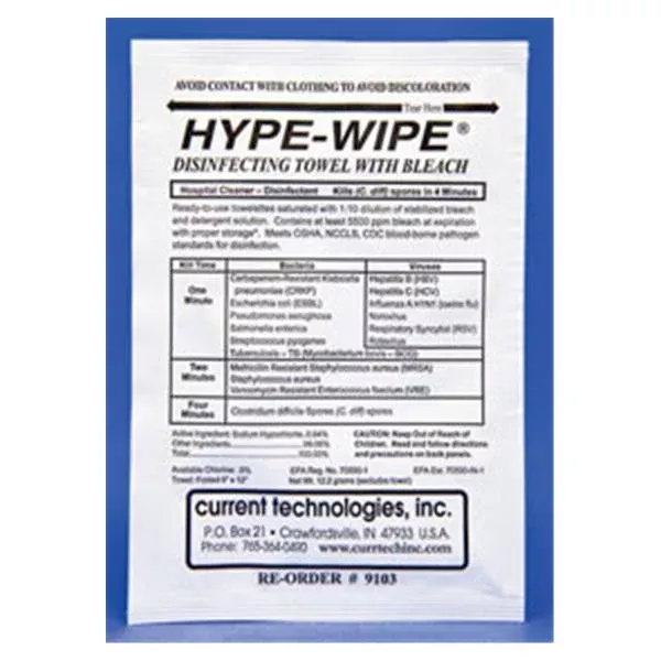 Current TechnologiesDisinfectant Towelettes Hype-Wipe Individually Packaged 100/Bx