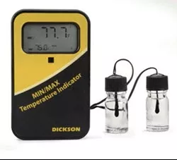 Dickinson Company Digital Vaccine Thermometer with Alarm Dickson Fahrenheit / Celsius -58° to +158°F (-50° to +70°C) 2 Glycol Bottle Probes Desk / Wall / Door Mount Battery Operated - M-863483-3136 - Each