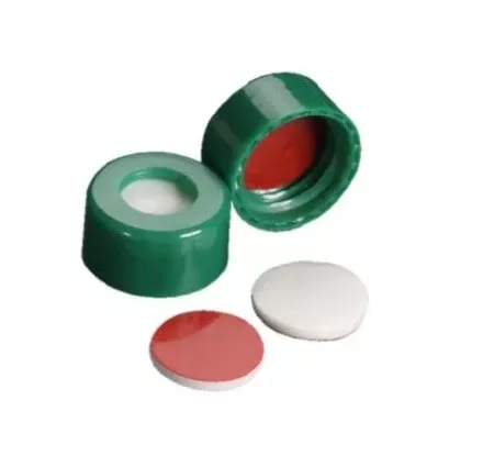 DWK Life Sciences LLC Wheaton MicroLiter Vial Closure PTFE / Silicone Screw Cap with Septum Green 9 mm NonSterile - M-1156439-3875 - Pack of 100