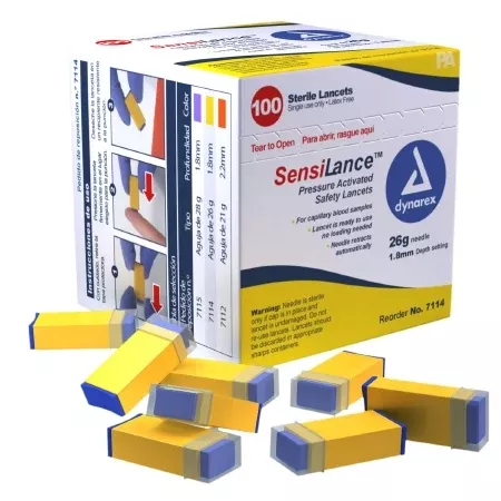 Dynarex Lancet SensiLance Fixed Depth Lancet Needle 1.8 mm Depth 26 Gauge Push Button Activated - M-827020-1609 | Case of 1000