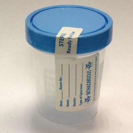 Dynarex Specimen Container Polypropylene 120 mL (4 oz.) Screw Cap Patient Information Sterile - M-898054-2988 - Case of 100