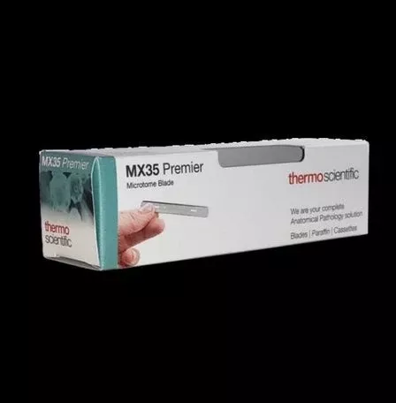 Fisher Anatomical Microtome Blade MX35 Premier+ Low Profile, PTFE Coated Stainless Steel, 0.25 mm, 34° Cutting Angle, 8 X 80 mm, Disposable - M-787863-859 - Case of 50
