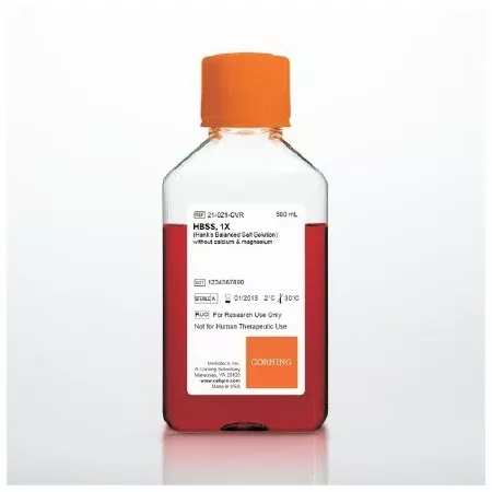Fisher Scientific Cell Culture Reagent Corning cellgro Hanks' Balanced Salt Solution (HBSS) 1X / pH 7 to 7.4 6 X 500 mL - M-1000631-3894 - Case of 6