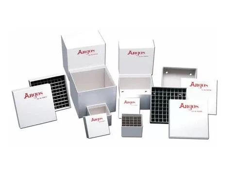 Fisher Scientific Cryo Storage Box Argos Technologies PolarSafe 2 X 5-1/4 X 5-1/4 Inch White Fiberboard 81 Vial Capacity - M-1074089-740 - Each