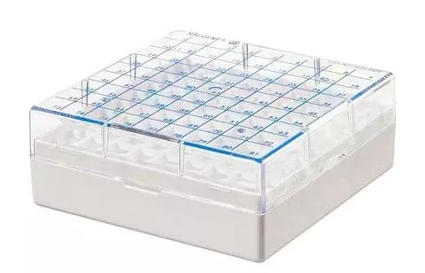 Fisher Scientific Cryo Storage Box Nalgene™ 2 X 5-1/4 X 5-1/4 Inch White Polycarbonate 81 Vial Capacity - M-1075237-3267 - Pack of 4