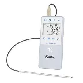 Fisher Scientific Datalogging Refrigerator / Freezer Thermometer with Alarm Fisherbrand™ Traceable Fahrenheit / Celsius -22° to +158°F (-30° to +70°C) Bottle Probe - M-887604-1281 - Each