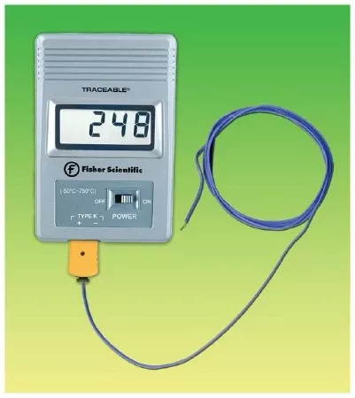 Fisher Scientific Digital Thermometer Fisherbrand™ Traceable Fahrenheit / Celsius -58° to 302°F (-50° to 150°C) Stainless Steel Probe Battery Operated - M-1057310-1706 - Each