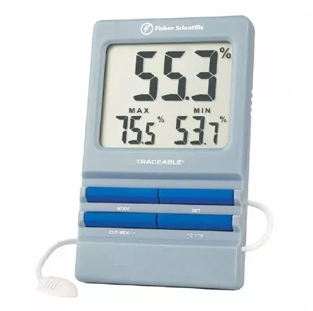 Fisher Scientific Digital Thermometer / Hygrometer with Alarm Fisherbrand™ Traceable Fahrenheit / Celsius -40° to 220° F (-40° to 104°C) External Probe Battery Operated - M-1083013-1460 - Each