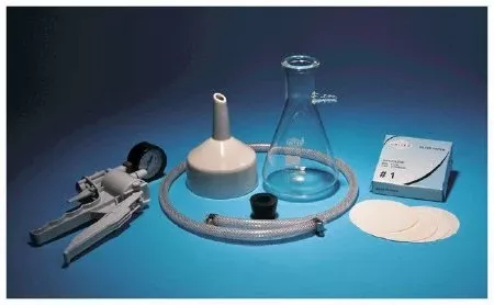 Fisher Scientific Filtering Kit Includes: 500 mL Filtering Flask, 90 mm Porcelain Buchner Funnel, Hand Vacuum Pump, 90 mm Filter Papers, Rubber Stopper, Vacuum Hose For Liquid Filtration - M-1003705-4830 - Each