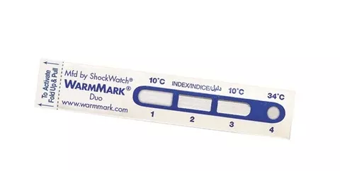 Fisher Scientific INDICATOR, TEMPERATURE DISP WARMMARK 10-34DEG C (100/BX) - M-1118290-1485 - Box of 100