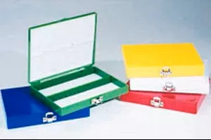 Fisher Scientific Slide Storage Box Fisherbrand Blue, 100 Slide Capacity, Hinged Lid - M-637193-3304 - Each