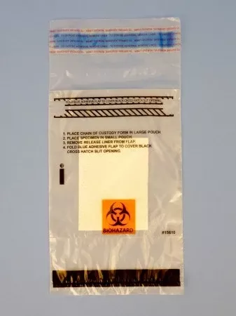 Fisher Scientific Specimen Transport Bag with Document Pouch and Absorbent Pad Therapak 6 X 9 Inch Polyethylene 50 mL (1.7 oz.) Adhesive Closure Biohazard Symbol NonSterile - M-832896-3857 - Pack of 100
