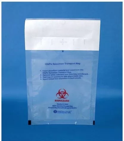 Fisher Scientific Specimen Transport Bag with Document Pouch Therapak 95kPa Compliant 12 X 15 Inch Plastic Adhesive Closure Biohazard Symbol / Instructions for Use NonSterile - M-950894-1836 - Case of 250