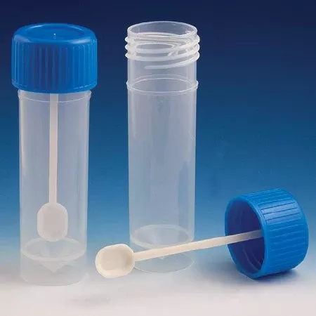 Globe Scientific Stool Specimen Container 25 X 90 mm Polypropylene 30 mL (1 oz.) Screw Cap with Sampling Device Unprinted NonSterile - M-1044422-3585 | Case of 1