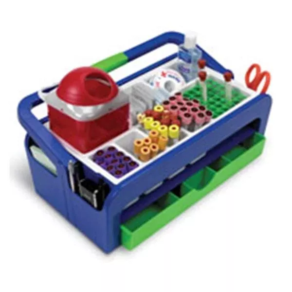 Heathrow Scientific LLC Phlebotomy Tray Droplet™ 2 Inserts, 36 Place, 16 mm Test Tube Rack, Blue / Green, 172 X 265 X 429 mm - M-1178733-2595 - Each