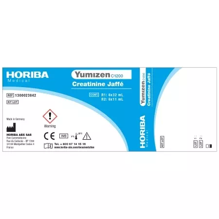 Horiba Reagent Yumizen C1200 Renal / General Chemistry Creatinine For use with Yumizen C1200 Clinical Chemistry Analyzer 6 X 315 Tests R1: 6 X 32 mL, R2: 6 X 11 mL - M-1170172-2396 | Each
