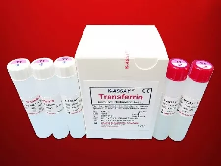 Kamiya Biomedical Company Reagent Kit K-ASSAY Anemia / Specific Protein Test Transferrin For Two-Reagent Automated Analyzers that use Multi-Point Calibration Method 200 Tests R1 Buffer: 3 X 20 mL, R2 Antibody: 2 X 10 mL - M-1008819-2185 | Each