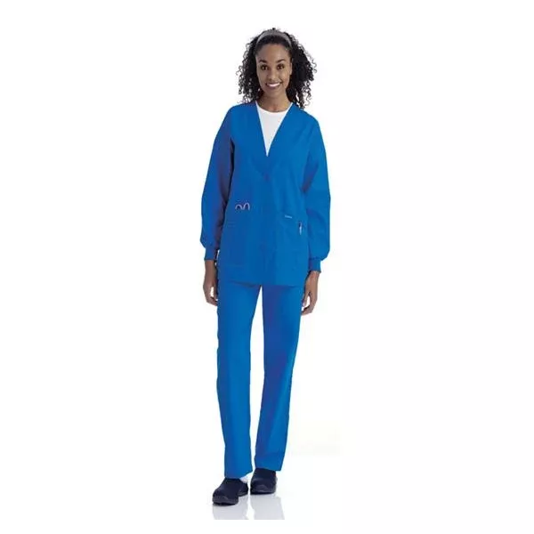 Landau UniformsCardigan Warm-Up 65% Polyester / 35% Cotton W RylBlu Md 5Pckt Ea