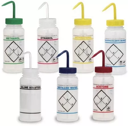 Market Lab Inc Safety Wash Bottle Sodium Hypochlorite Label Plastic 500 mL (16 oz.) - M-935007-4345 | Box of 2