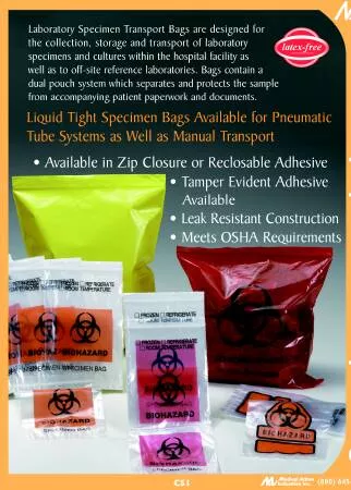Medegen Medical Products LLC Specimen Transport Bag with Document Pouch 6 X 9 Inch Polyethylene Zip Closure Biohazard Symbol NonSterile - M-488071-975 - Case of 1000