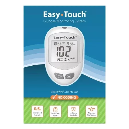 MHC Medical Blood Glucose Meter Easy Touch 5 Second Results Stores Up To 300 Result History , 7 , 14 and 30 Day Averaging No Coding Required - M-1089203-3086 | Case of 6