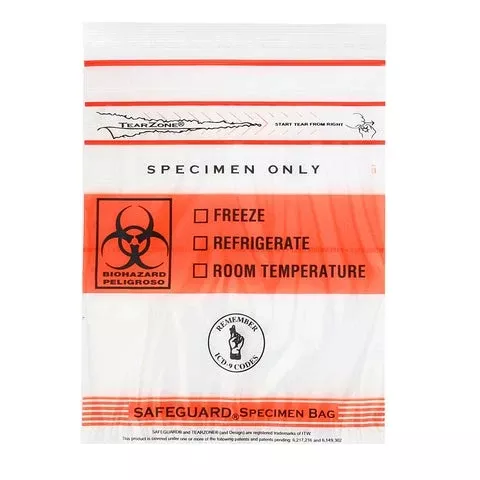 Minigrip Specimen Transport Bag with Document Pouch Safeguard 6 X 9 Inch Polyethylene Zip Closure Biohazard Symbol / Storage Instructions NonSterile - M-1095447-3926 - Case of 1000