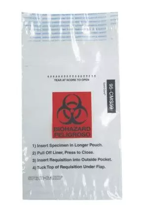 Minigrip Specimen Transport Bag with Document Pouch Speci-Gard 5 X 9 Inch Polyethylene Adhesive Closure Biohazard Symbol / Instructions for Use NonSterile - M-824848-3471 | Case of 1000