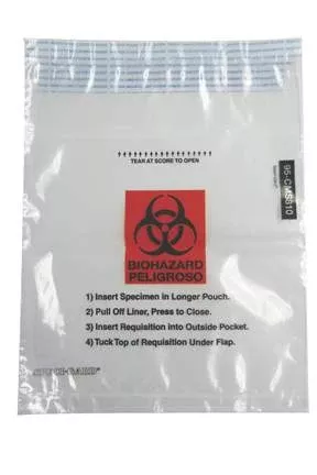 Minigrip Specimen Transport Bag with Document Pouch Speci-Gard 8 X 10 Inch Polyethylene Adhesive Closure Biohazard Symbol / Instructions for Use NonSterile - M-824849-4201 | Case of 1000