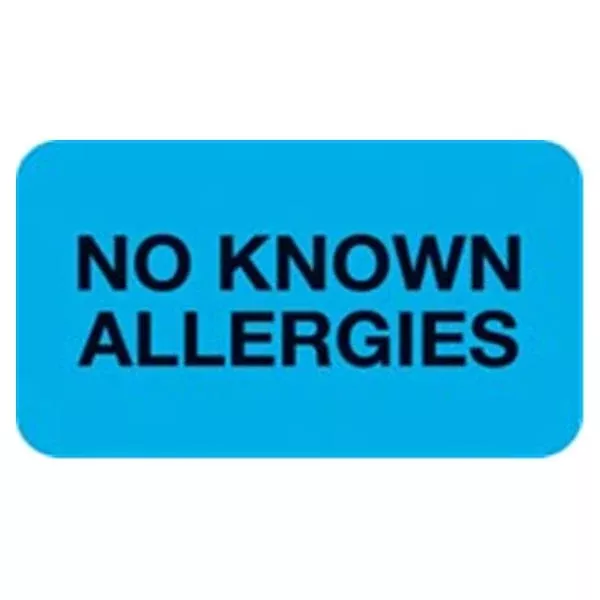 Office Supplies & Practice Mkt Chart Label No Known AllergiesBlue 1.5x7/8 250/Rl